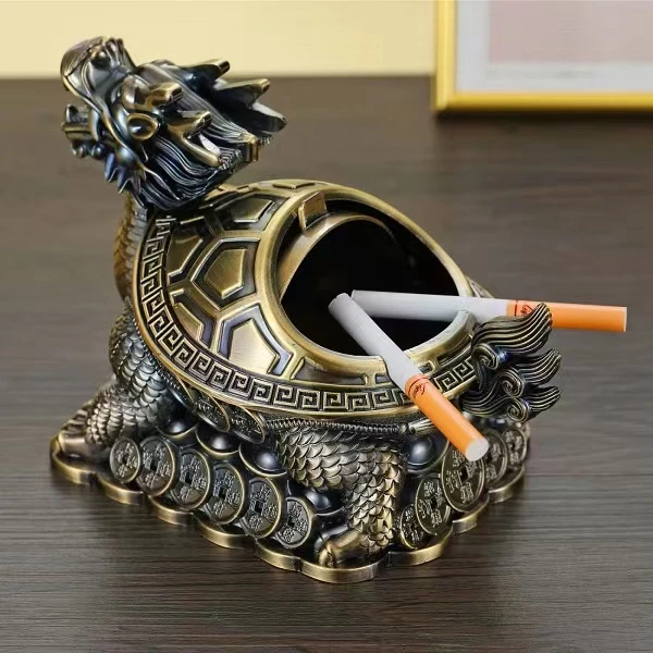 大号龙龟带盖烟灰缸青铜古复创意龙龟滑盖烟灰缸