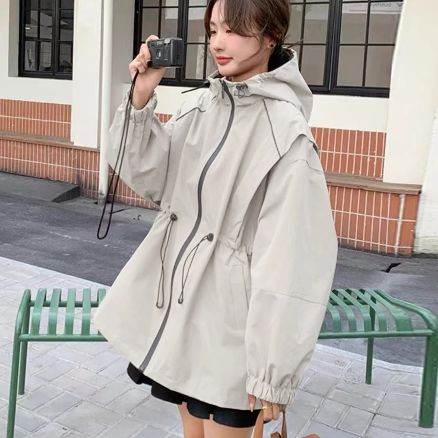 大码女装秋装新款加棉加厚风衣外套胖妹妹中长款二棉冲锋衣