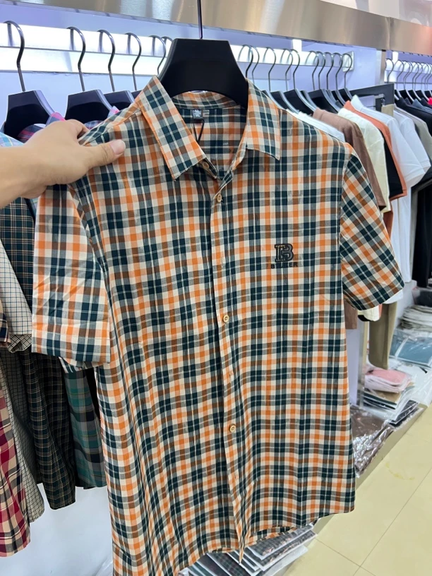 男士夏季休闲格子衬衫百搭衬衣时尚男款上衣经典男装