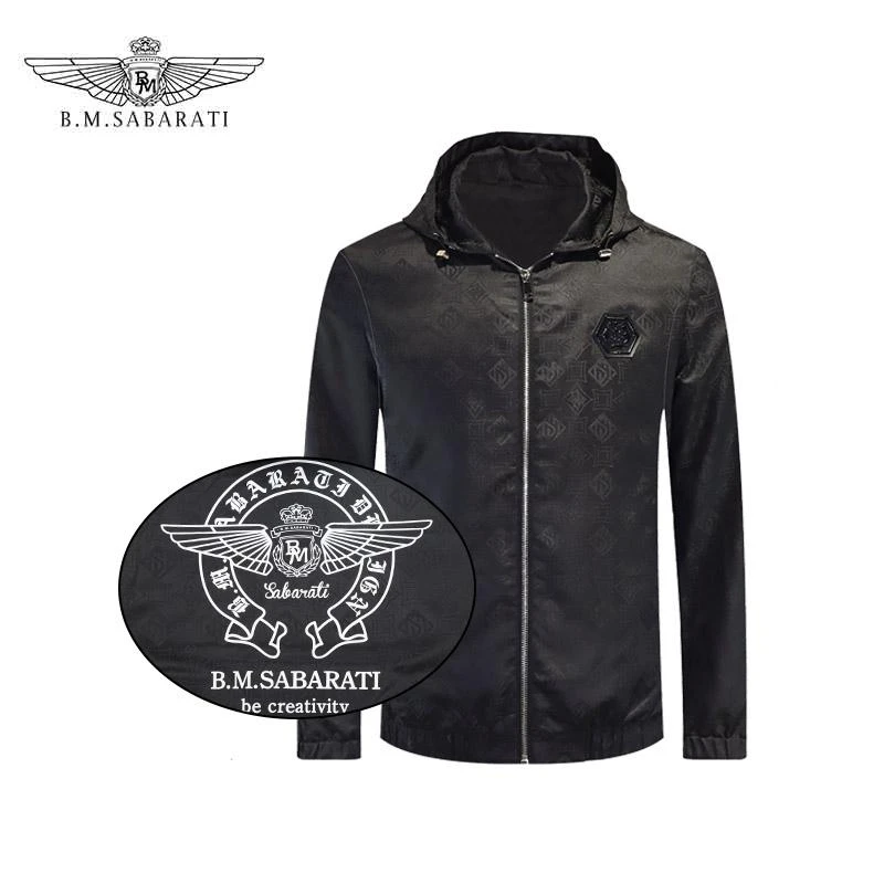 SABARATI专柜春夏新品男装提花黑色格子宝马外套夹克T