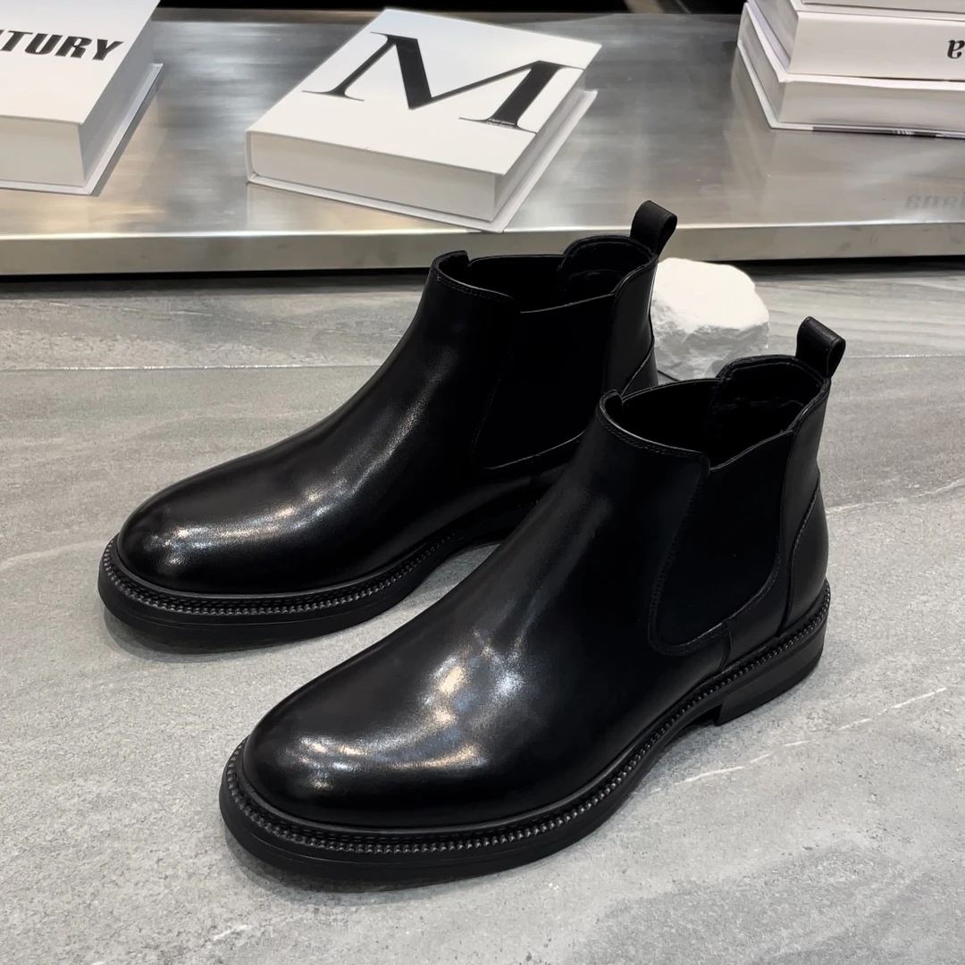 新款男士秋冬切尔西靴英伦厚底高帮真皮短靴增高马丁靴
