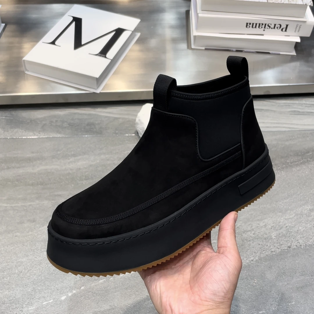 新款磨砂牛皮男鞋真皮厚底潮流休闲鞋