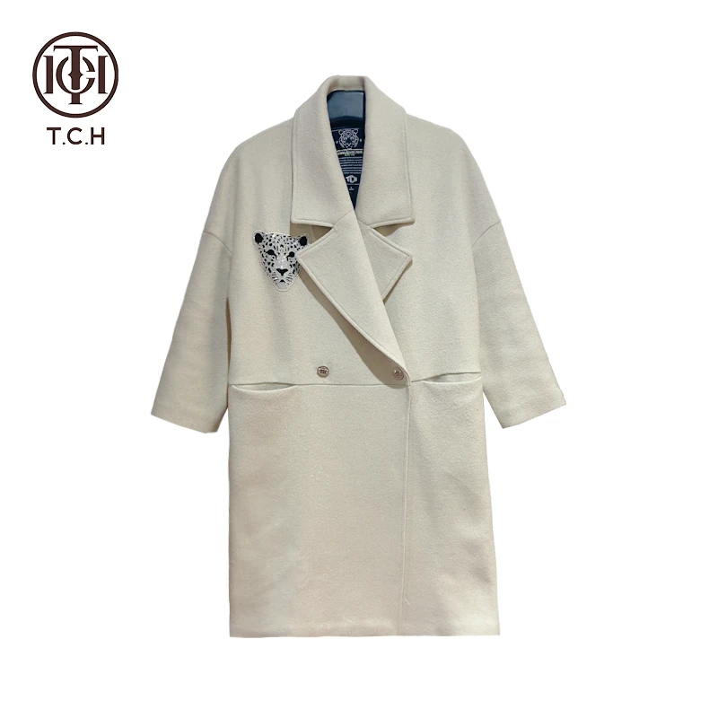 轻奢-TCH潮牌设计师时尚百搭中长款洋气米色大衣T69D28E6010