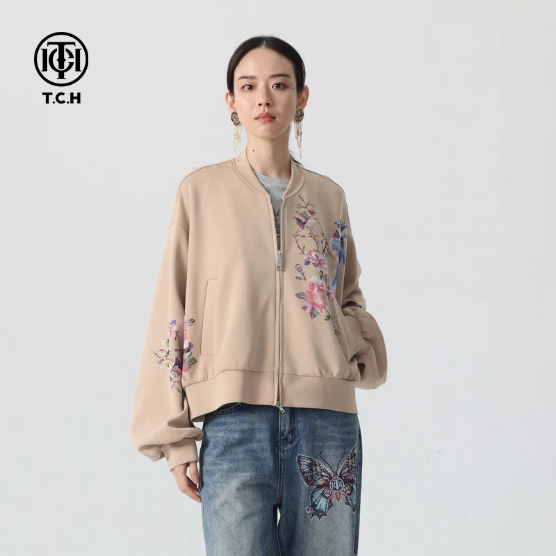 轻奢-TCH国风烫钻印花夹克外套美式宽松棒球服2025T72C166015