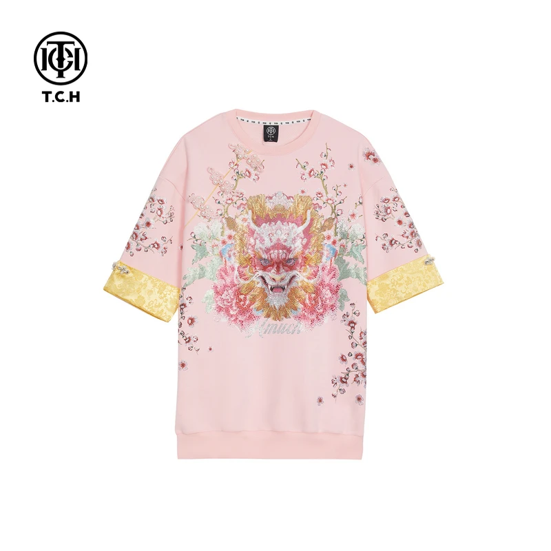 TCH 2025秋季新款国潮烫钻连衣裙女新中式气质卫衣裙T72C306055