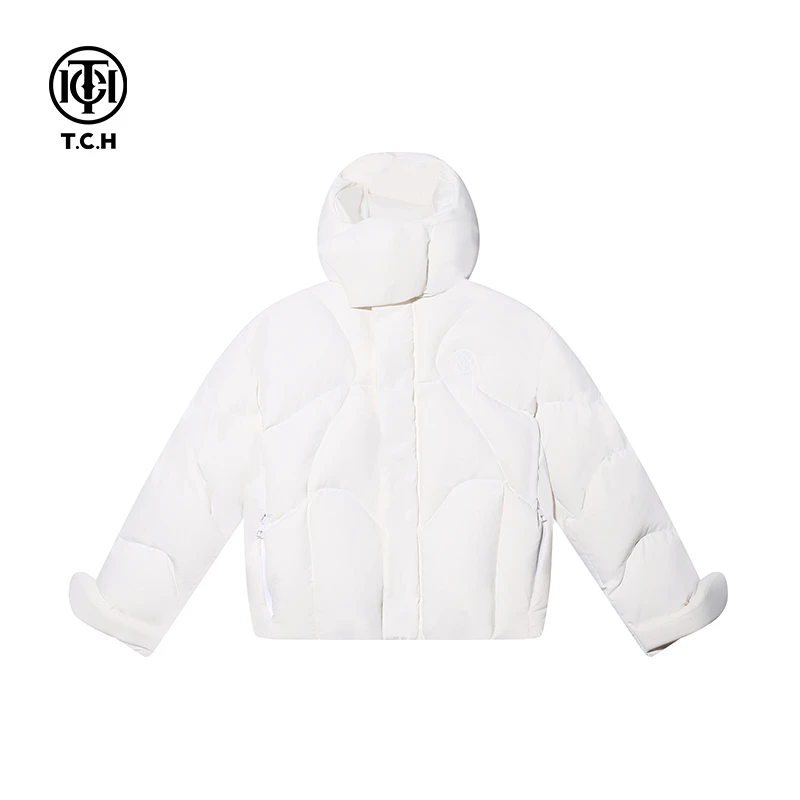 私服-TCH简约短款白色连帽女士休闲羽绒服T69D198059