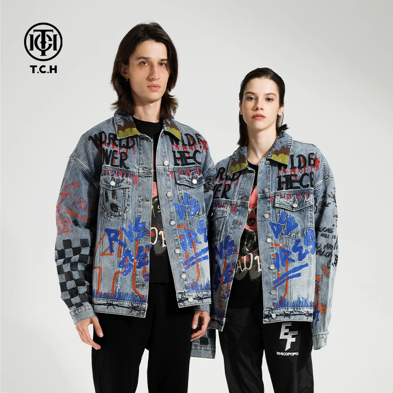 山东-TCHHNO CHILLOUT HOUSE字母涂鸦情侣牛仔外套T21106C3004