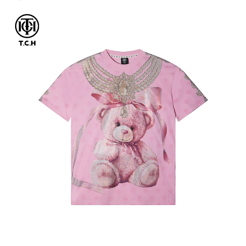 TCH 2025秋季新款潮牌小熊烫钻连衣裙女时尚百搭T恤裙T72C306067