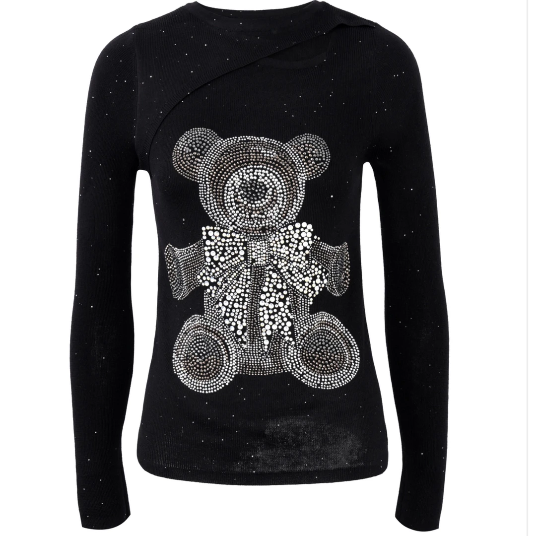 TCH-时尚潮牌领结小熊烫钻炫彩钻满身手工亮片针织衫T72C09E9039