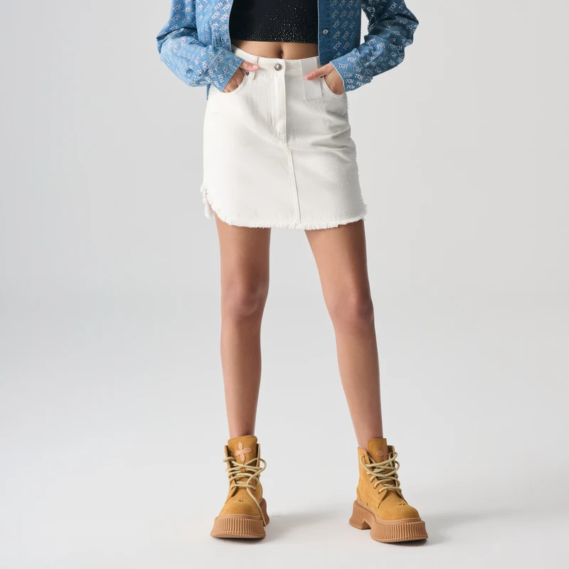 轻奢-T.C.H/2025春夏新款烫钻时尚白色牛仔半裙短裙T72B228001