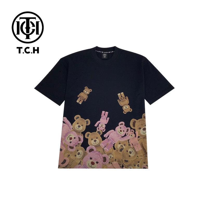 T.C.H/2025秋季小熊娃娃机黑色休闲情侣T恤T72B10E6022洋气