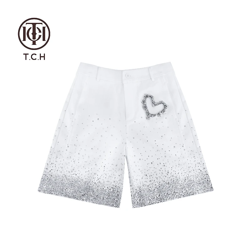 奥莱-T.C.H/2025春夏潮流烫钻新中式系列白色短裤T72B21E9022