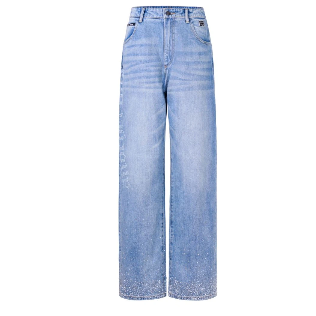 潮牌-TCH潮牌老钱风蓝色百搭高腰直筒洋气轻奢牛仔裤T72C20E5034A