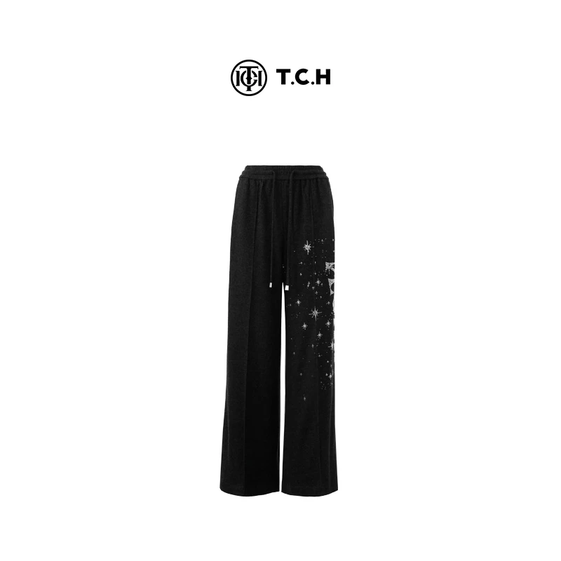 轻奢-TCH老钱风深灰色松紧腰高质感羊毛裤T72C20E5050