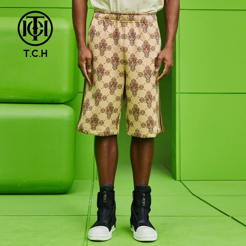 潮牌-TCH潮牌休闲短裤满印老花虎头春夏新款男女五分裤T69A216063