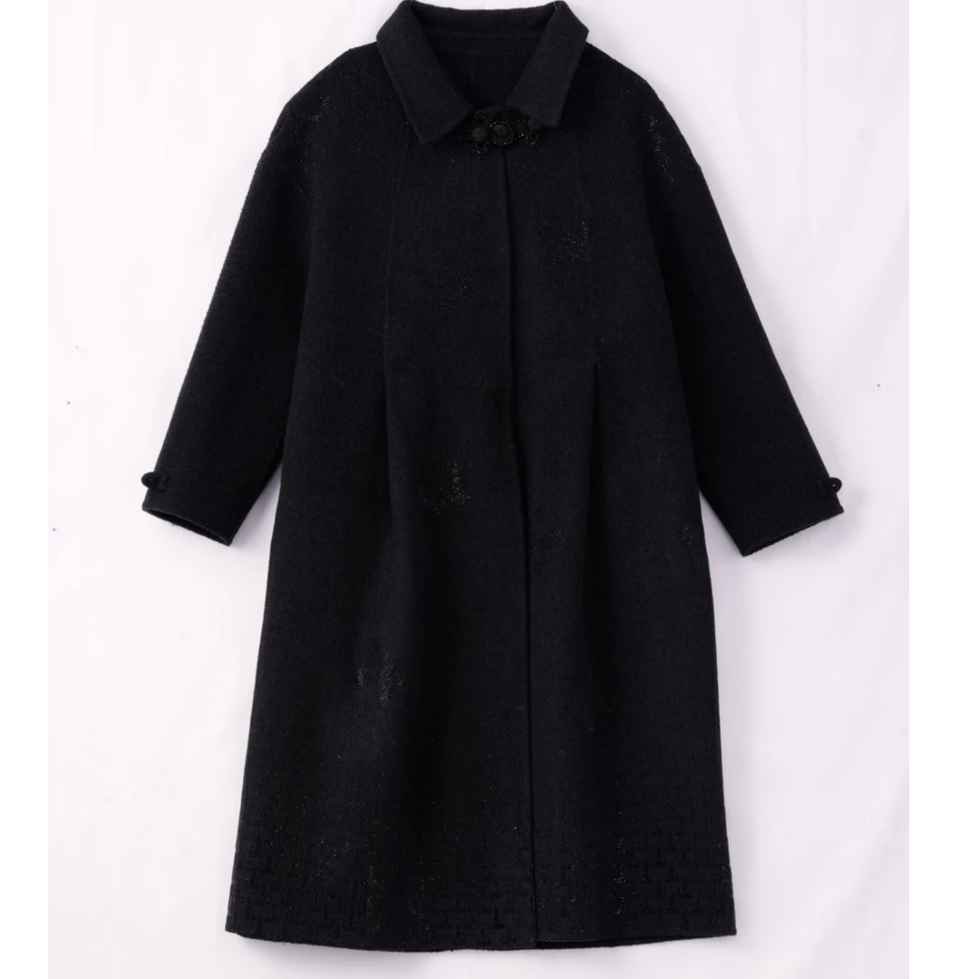 轻奢-TCH时尚潮牌字母老花烫钻新中式盘扣棉羊毛大衣T72C28E9006