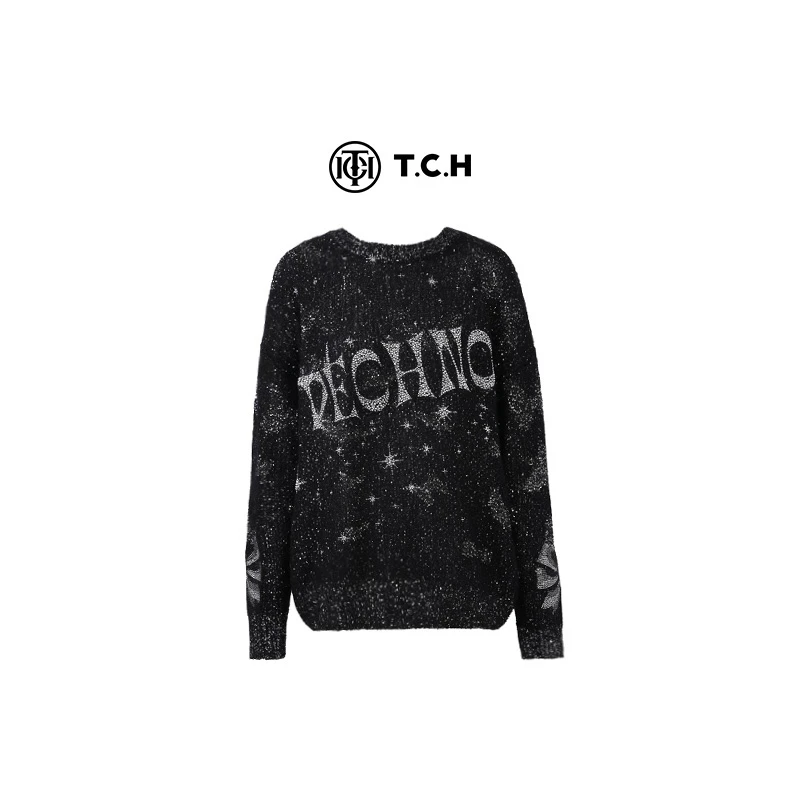 TCH轻奢时尚潮牌老钱风气质百搭黑色毛衣打底衫T72C09E5046