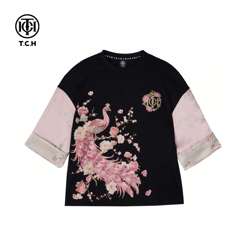 山东-TCH2025秋季新款提花烫钻T恤男女新中式时尚短袖T72C106053