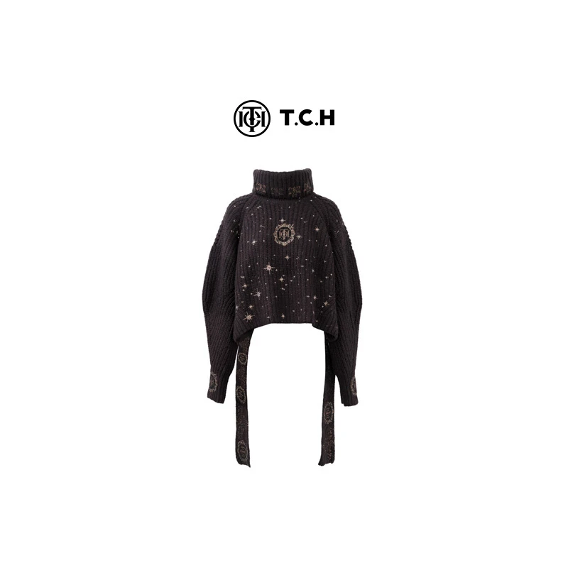 私服-TCH时尚潮牌老钱风秋冬毛衣高领长袖咖色毛衣T72C09E5047