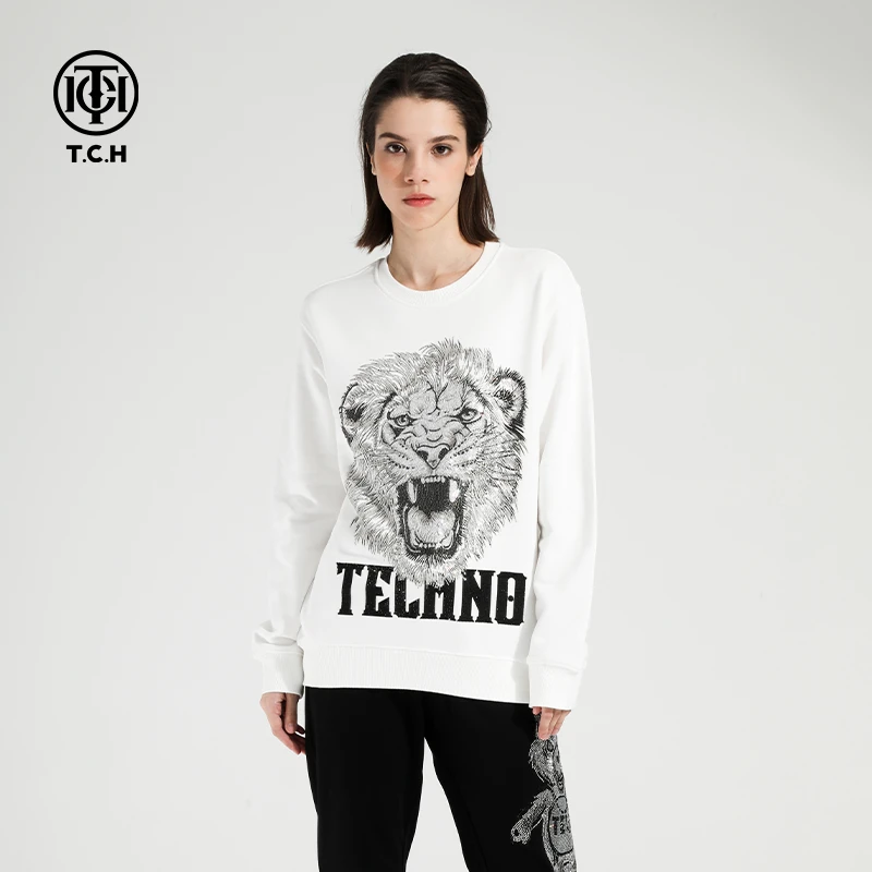 爆款-TCH咆哮狮子烫钻时尚百搭休闲卫衣T21311C6016