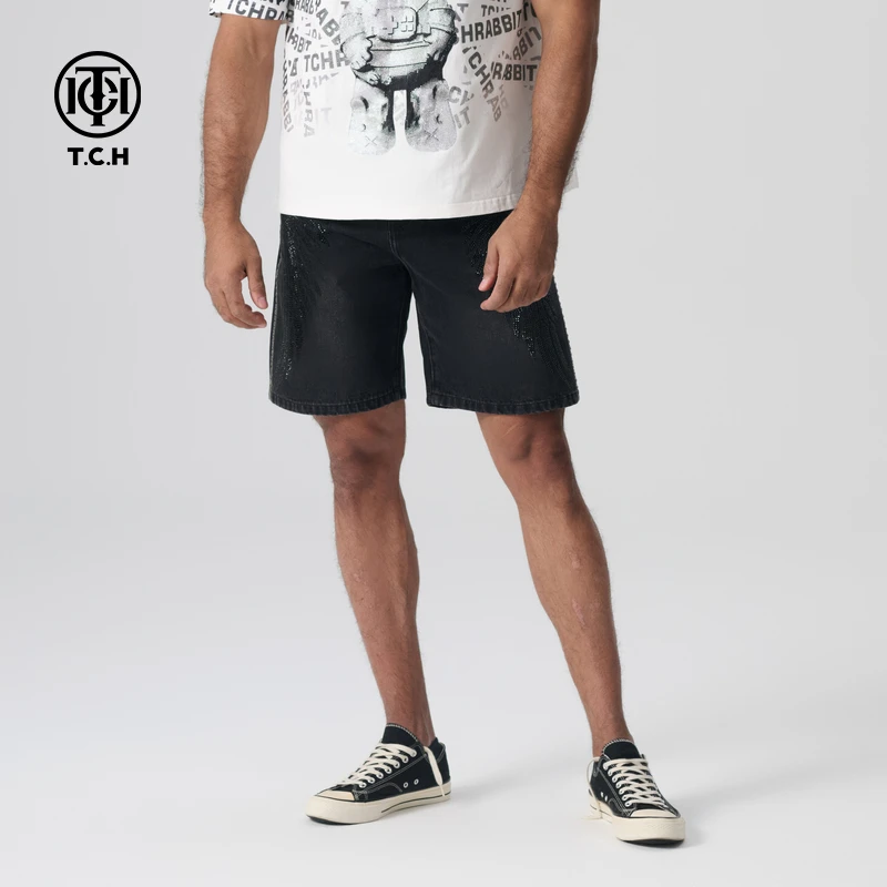TCH轻奢烫钻工艺百搭情侣款牛仔短裤T72B218001私服tch