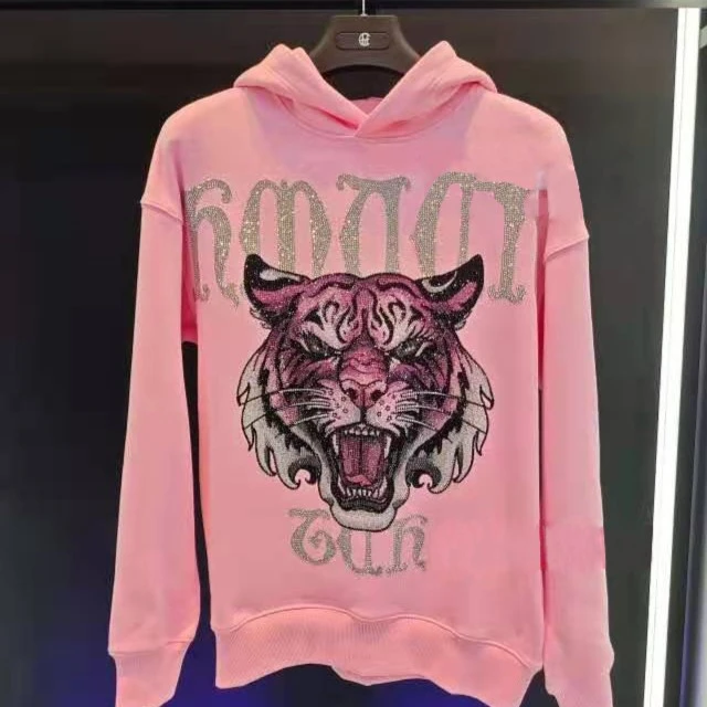 保定先天下-TCH烫钻老虎纯棉粉色帽衫T69D126045