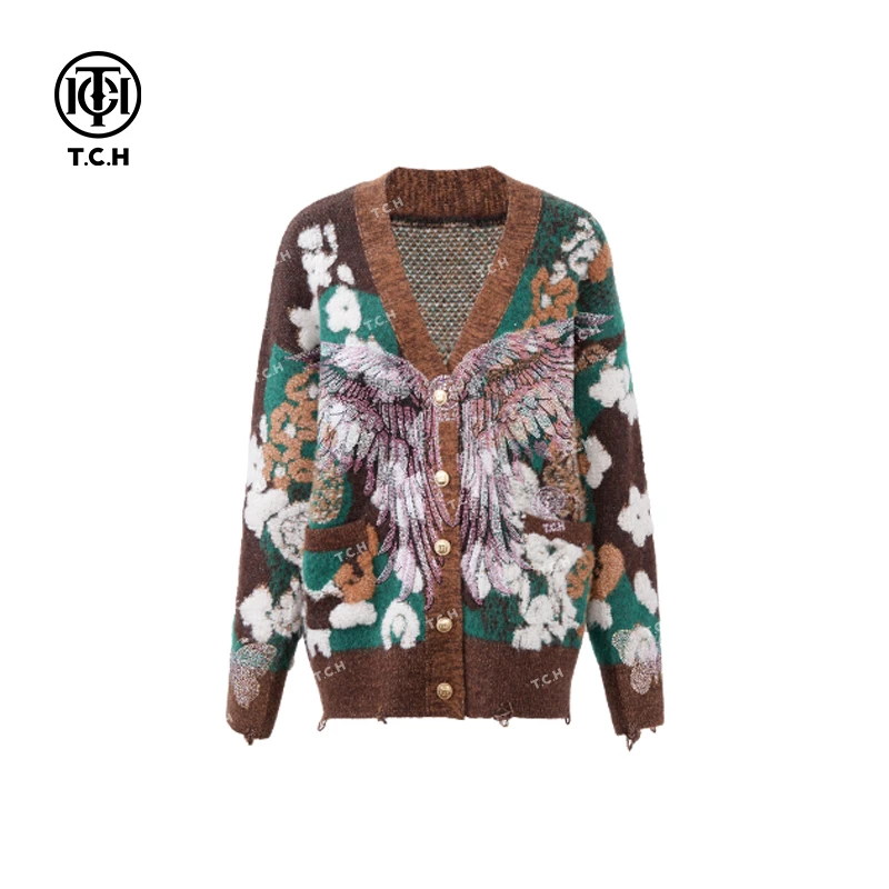 TCH潮牌24秋冬新款高定针织开衫T72C43E5056