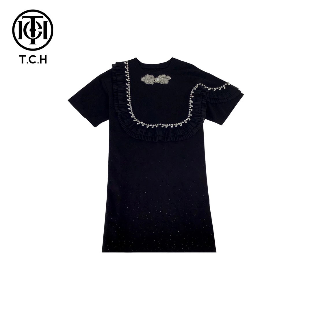 T.C.H/新中式2025夏款显瘦气质时尚烫钻连衣裙T72B30E9075