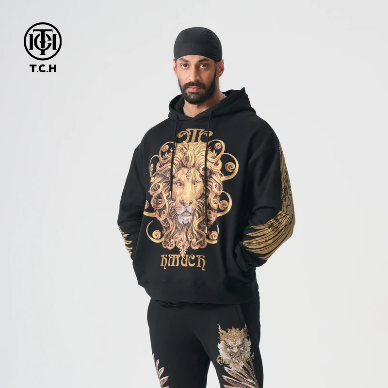 潮牌-T.C.H/2025春季新款烫钻连帽长袖经典系列帽衫T72A126026