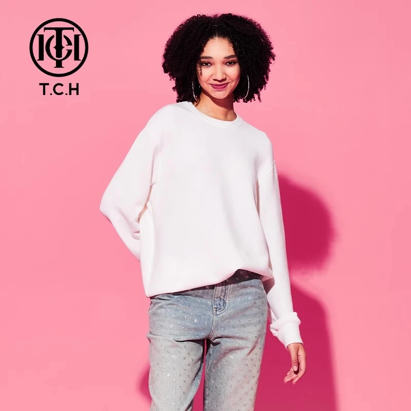 北国-TCH潮牌宽松舒适休闲保暖长袖打底圆领白色卫衣T69C116020