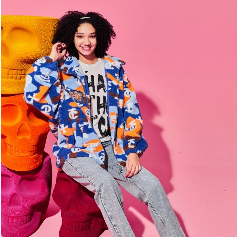 轻奢-TCH潮牌时尚潮流老花休闲保暖花色秋冬颗粒绒外套S69D276029