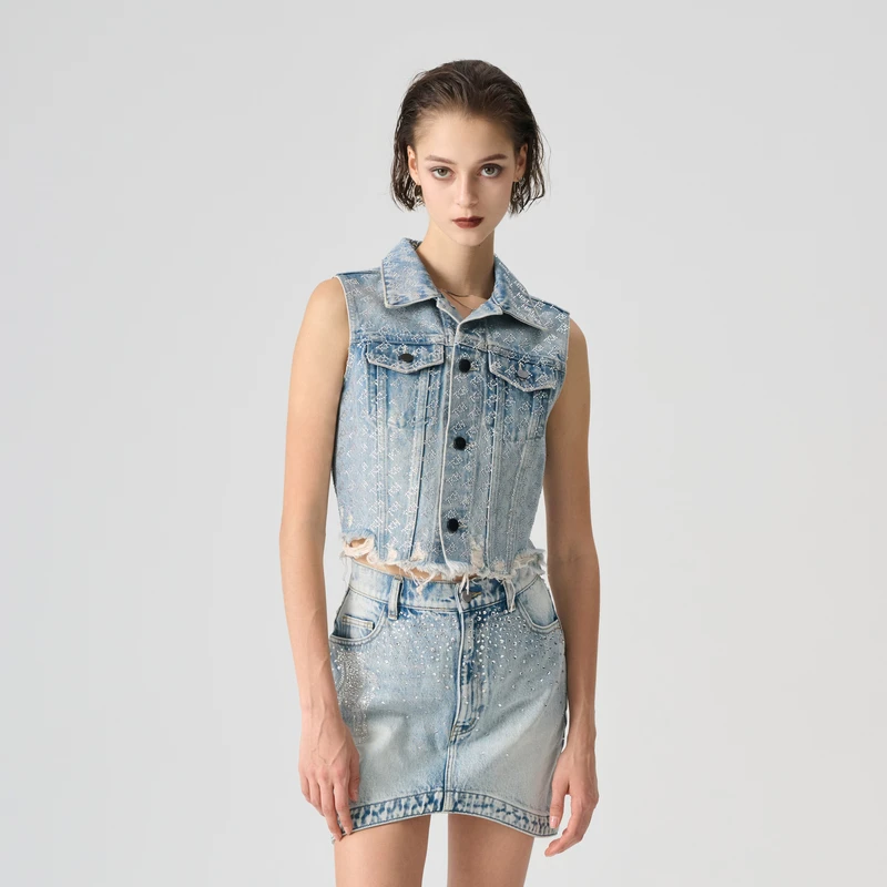 TCH轻奢烫钻工艺新时尚休闲百搭潮流牛仔马甲女T72A018001tch私服