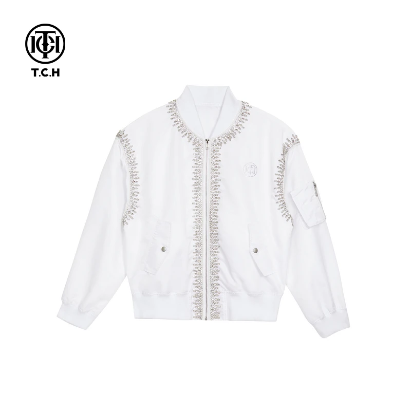轻奢-TCH潮牌重工手缝钻系列飞行员夹克外套男女同款T72C166002