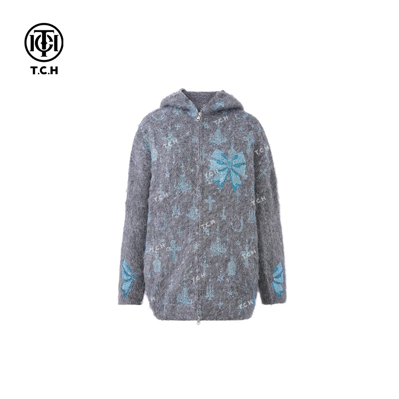 私服-TCH潮牌浅灰色扎染洋气针织开衫T72C43E5052