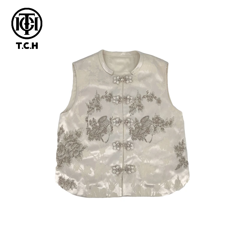 私服-T.C.H/新中式轻奢潮牌重工烫钻时尚提花洋气马甲T72C016002