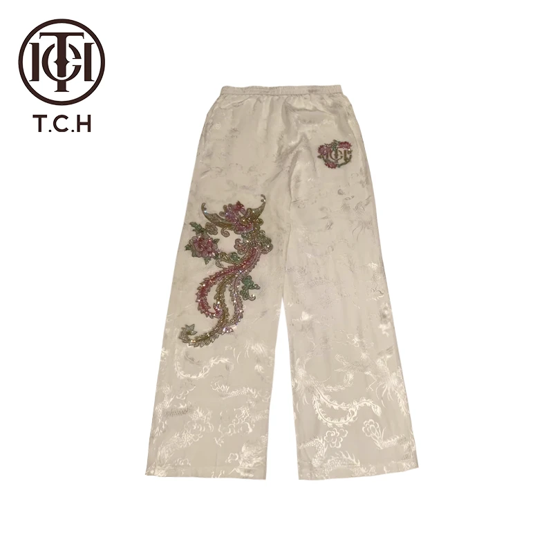 TCH轻奢烫钻工艺时尚新中式阔腿裤子休闲裤女T72A20E9012私服tch