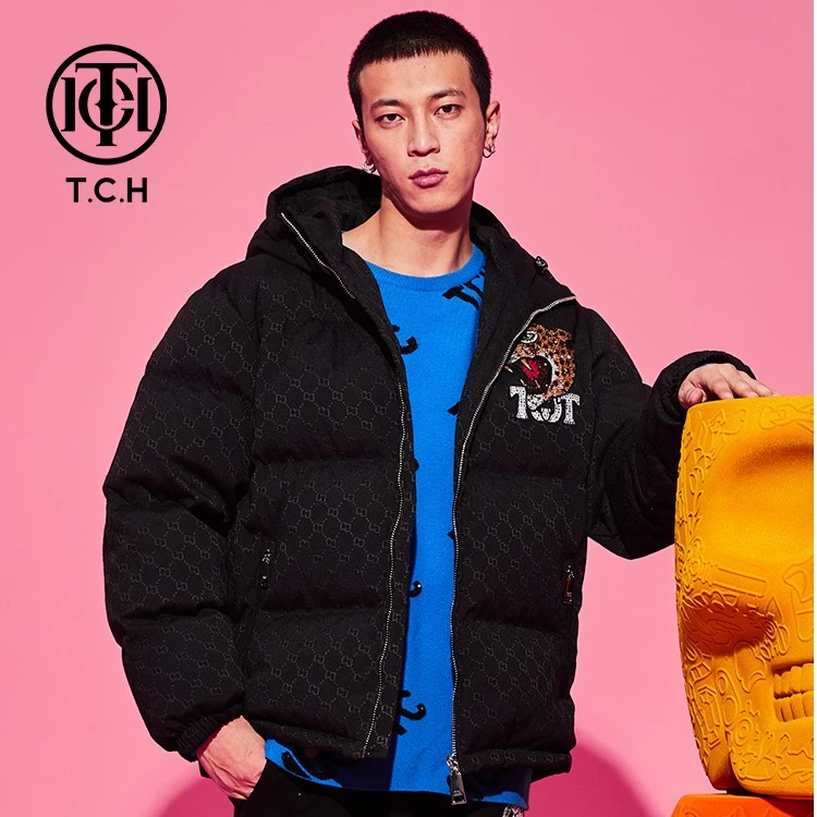 轻奢-TCH潮牌新款烫钻豹子头运动加厚休闲时尚羽绒服T69D198047