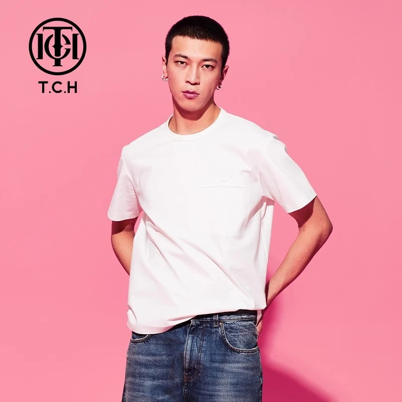 轻奢-TCH潮牌轻奢圆领简约款休闲百搭情侣款短袖T恤T69C108029
