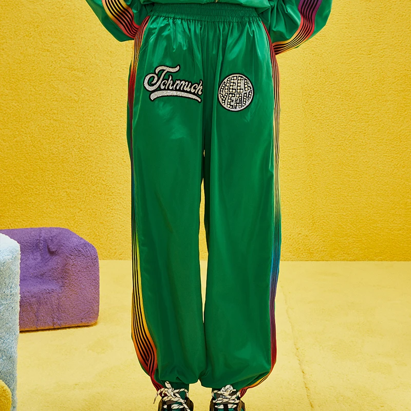 爆款-TCH轻薄烫钻字母绿色运动时尚洋气潮流休闲长裤S69A206045