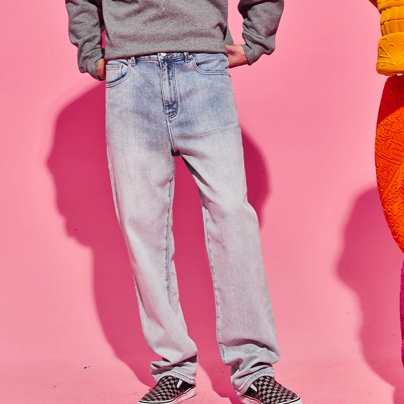 TCH轻奢烫钻工艺直筒做旧水洗蓝色情侣款牛仔裤T69D208010私服tch