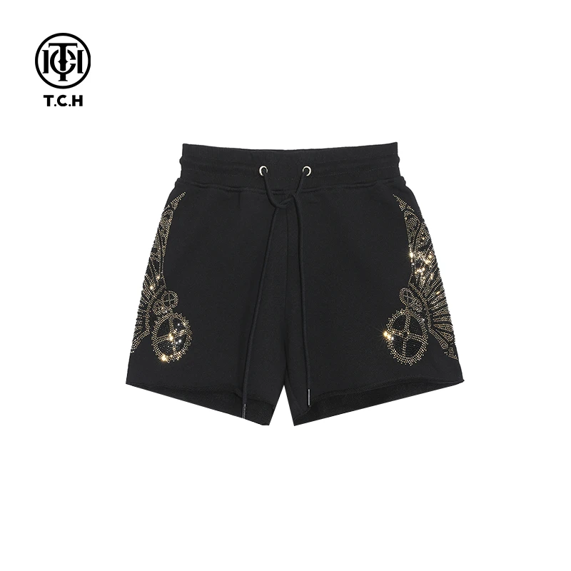爆款-TCH潮牌翅膀烫钻黑色时尚短裤T21121C6012洋气