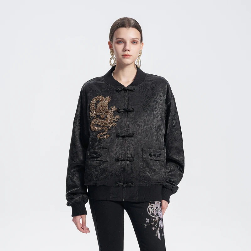 TCH 潮牌重工烫钻新中式盘扣保暖棉服棒球服夹克外套T72D186040