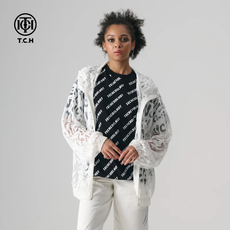 潮牌-T.C.H/2024夏季新款满印字母白色拉链衫薄外套T72B176011