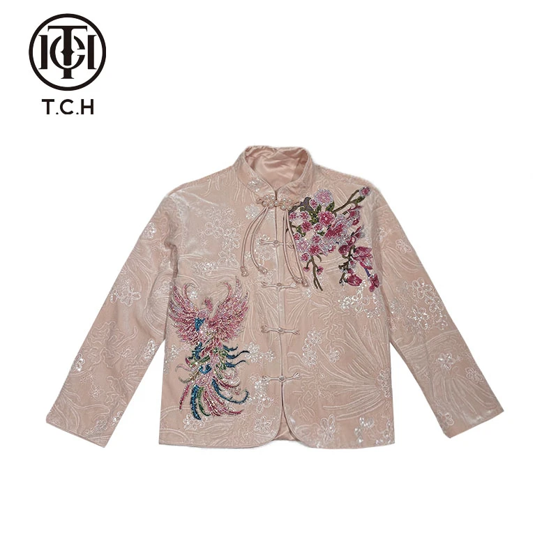 轻奢-TCH潮牌重工烫钻时尚显瘦新中式粉色外套T72A278010