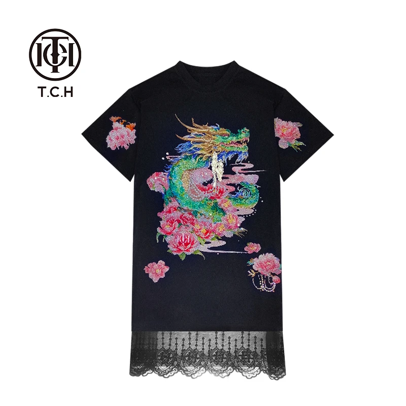 潮牌-T.C.H/2025春夏新款新中式重工烫钻连衣裙T72B30E9079