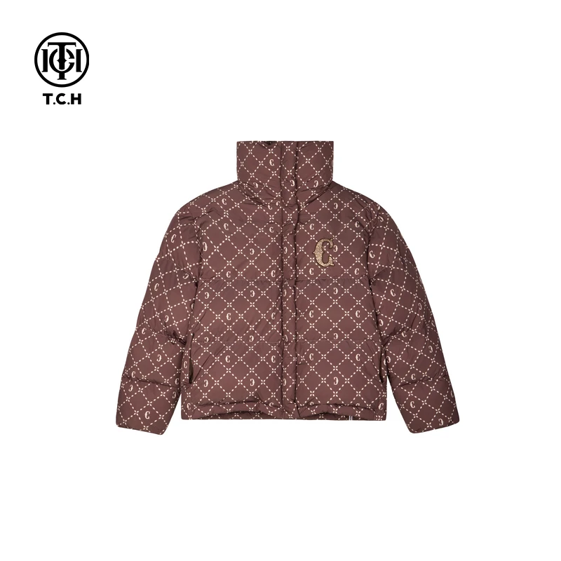潮牌-TCH老花时尚白鸭绒羽绒服2025立领保暖外套T72D198036