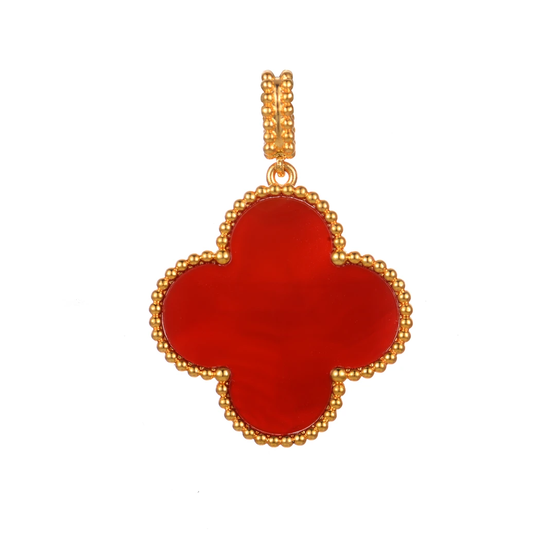 18K金25mm红玛瑙四叶经典款时尚黄金百搭四叶草 四叶草项链 吊坠
