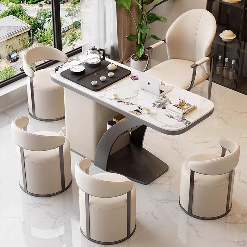 轻奢简约茶台自动烧水泡茶意式茶桌商务家用岩板茶桌阳台泡茶桌