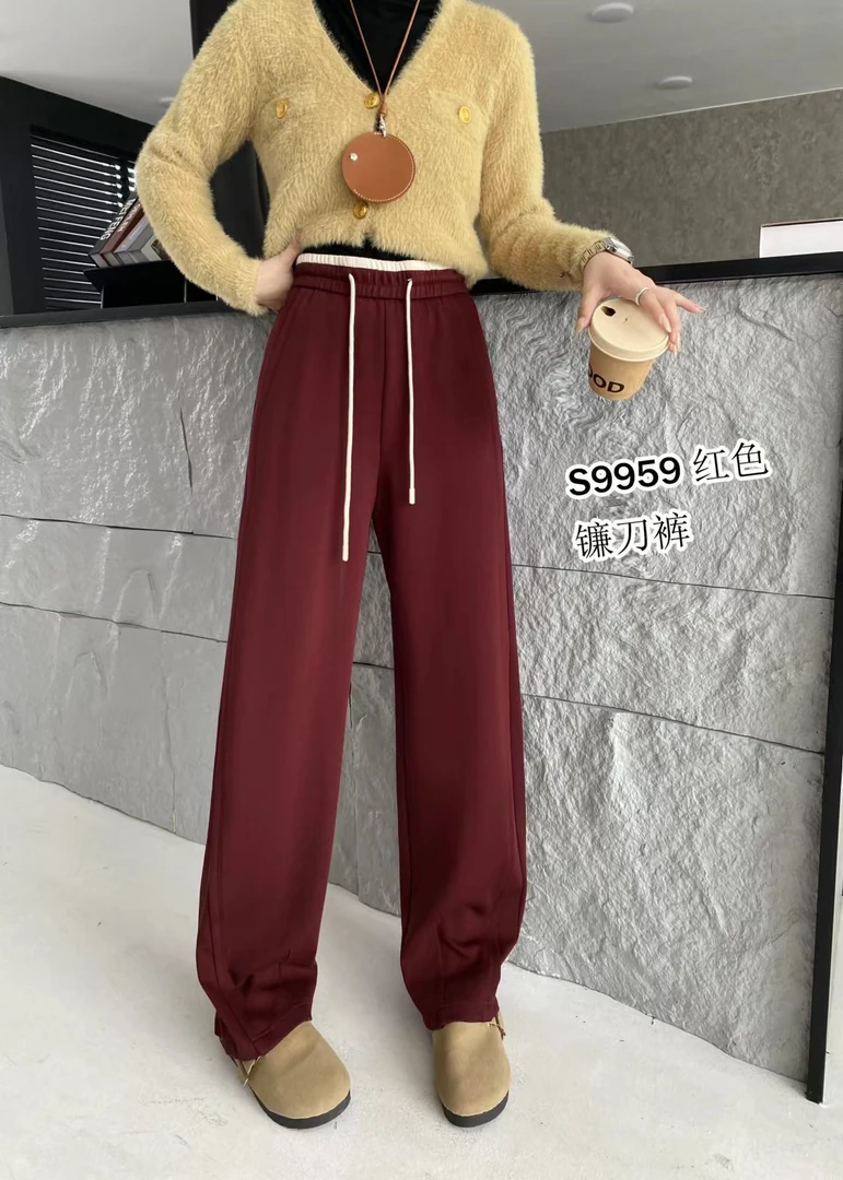 宝衣家 高品质腰头拼色弯刀裤9959