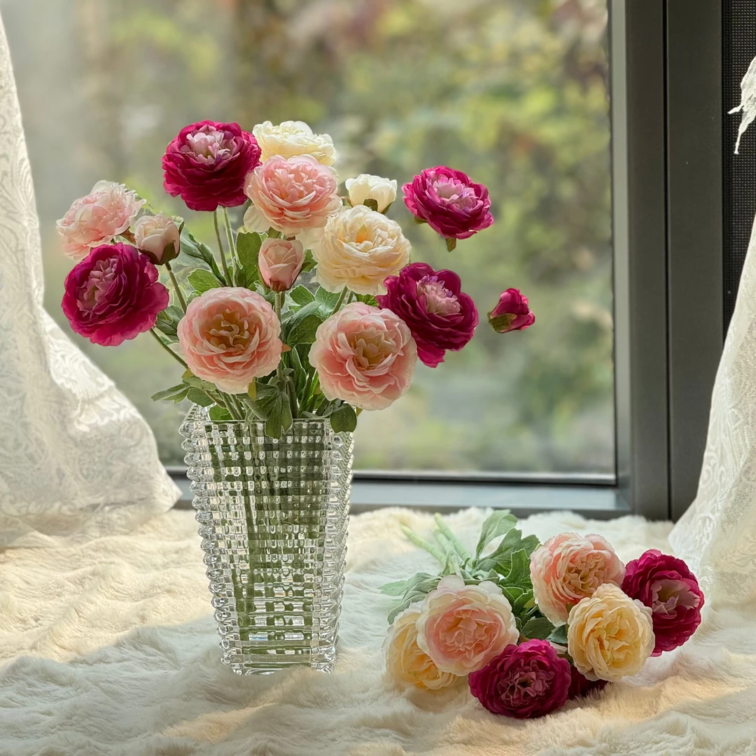 高品质洋牡丹仿真花3头露莲牡丹客厅餐桌绢布花摆件